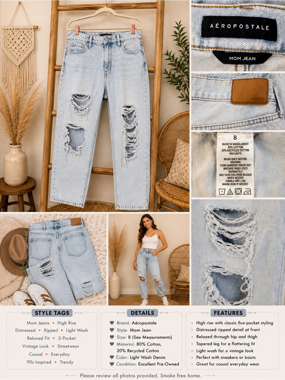 Aeropostale Light Blue Distressed Mom Jeans